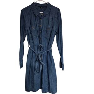 Boden Women's Dark Wash Denim Long Sleeve Shirt Dress Button-Up US 14 UK 18 Midi